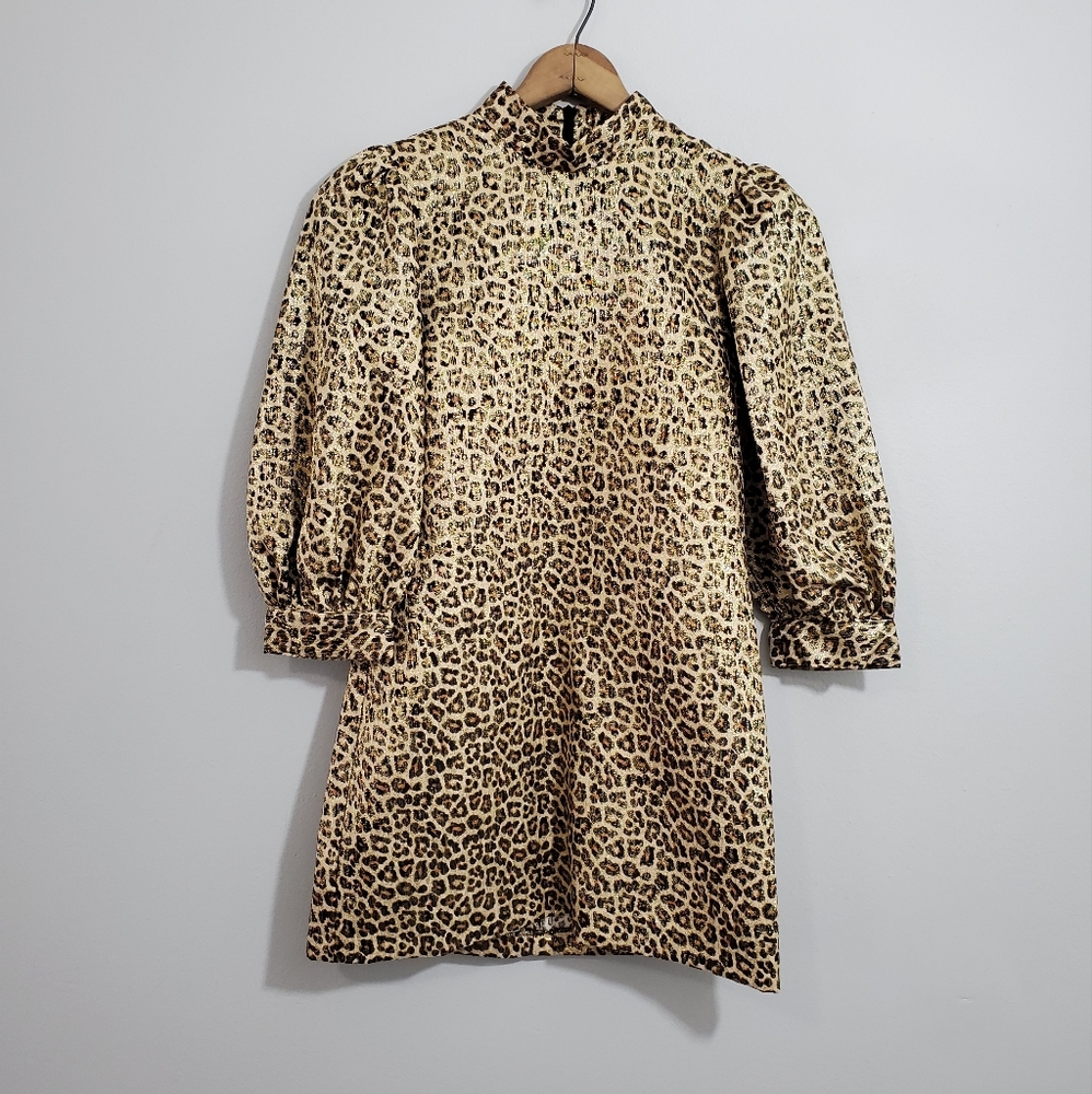 Zara Metallic Animal Print Long Sleeve Mini Dress
